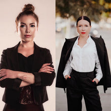 Încarcă imaginea în vizualizatorul Galerie, business look camasa alba costum negru femei casual chic business manager